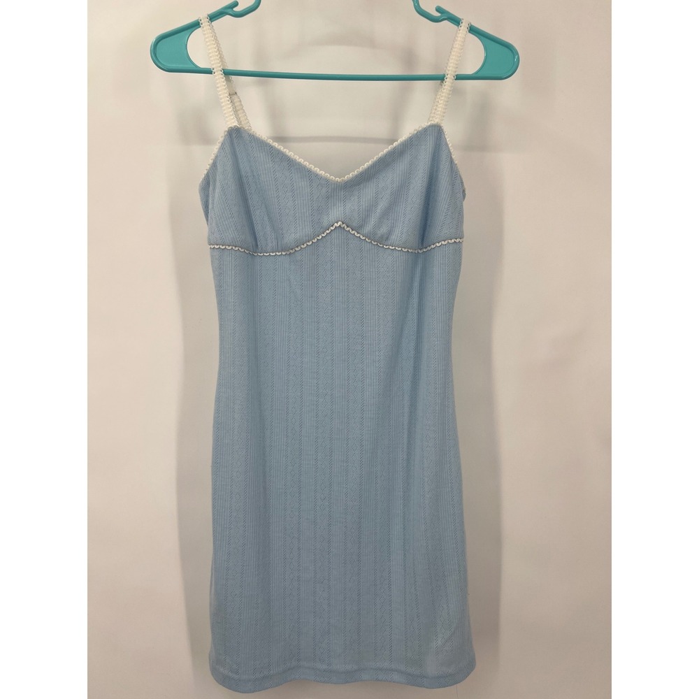 Edikted Light Blue Pointelle Knit Mini Dress Scallop Trim Coquette Y2K Size M